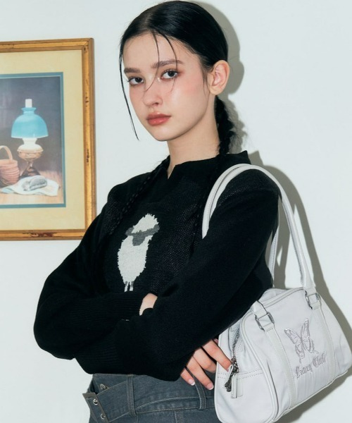 FANCY CLUB(ファンシークラブ)の「A'GEM/9 × .kom『 FANCY CLUB/ファンシークラブ』/PECORA COLLAR CROP KNIT/カラークロップドニットソー(Tシャツ/カットソー・レディース・ブラック/グリーン・FREE)」の3枚目の写真