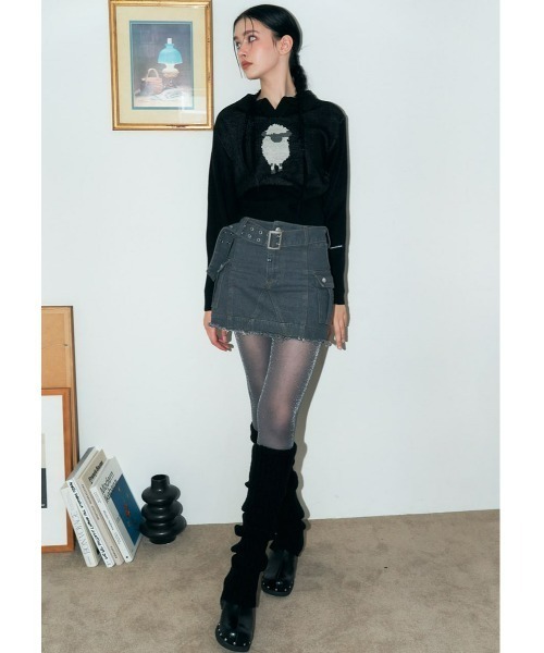 FANCY CLUB(ファンシークラブ)の「A'GEM/9 × .kom『 FANCY CLUB/ファンシークラブ』/PECORA COLLAR CROP KNIT/カラークロップドニットソー(Tシャツ/カットソー・レディース・ブラック/グリーン・FREE)」の5枚目の写真