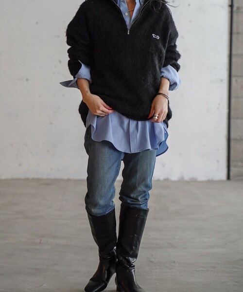 FREAK'S STORE(フリークスストア)の「TOWN CRAFT × FREAK'S STORE/タウンクラフト 別注 カラーモヘヤタッチハーフジップニット(ニット/セーター・レディース・ベージュ/オレンジ/ブラック/ピンク/パープル/グリーン・フリ-)」の7枚目の写真