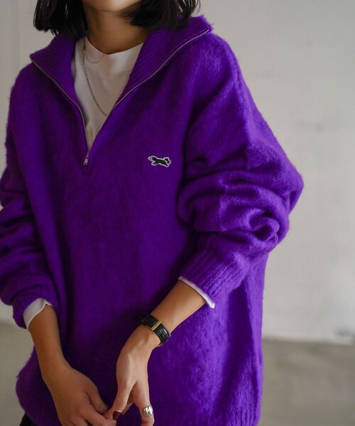 FREAK'S STORE(フリークスストア)の「TOWN CRAFT × FREAK'S STORE/タウンクラフト 別注 カラーモヘヤタッチハーフジップニット(ニット/セーター・レディース・ベージュ/オレンジ/ブラック/ピンク/パープル/グリーン・フリ-)」の4枚目の写真