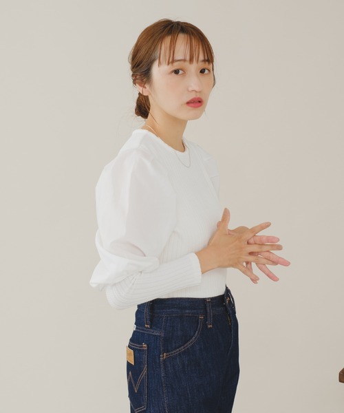 Drawer アイボリー パフスリーブニット 洗える/スカラデザイン】パフスリーブ ニット（ニット/セーター