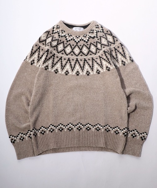 Salong hameu（サロン ハミュー）の「求心柄モールニットプルオーバー（ニット/セーター・メンズ・グレイッシュベージュ/チャコールグレー/マスタード・LL/M/L）」の2枚目の写真