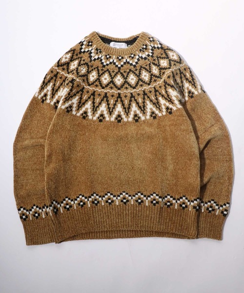 Salong hameu（サロン ハミュー）の「求心柄モールニットプルオーバー（ニット/セーター・メンズ・グレイッシュベージュ/チャコールグレー/マスタード・LL/M/L）」の3枚目の写真