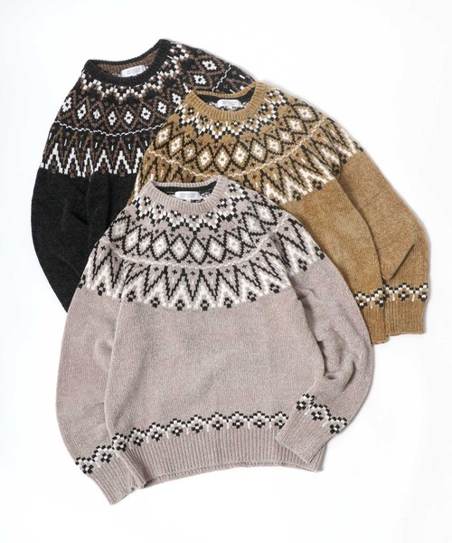 Salong hameu（サロン ハミュー）の「求心柄モールニットプルオーバー（ニット/セーター・メンズ・グレイッシュベージュ/チャコールグレー/マスタード・LL/M/L）」の15枚目の写真