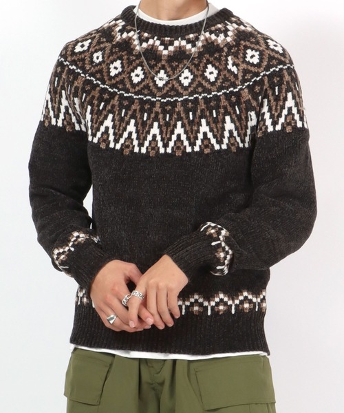 Salong hameu（サロン ハミュー）の「求心柄モールニットプルオーバー（ニット/セーター・メンズ・グレイッシュベージュ/チャコールグレー/マスタード・LL/M/L）」の16枚目の写真