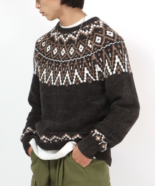 Salong hameu（サロン ハミュー）の「求心柄モールニットプルオーバー（ニット/セーター・メンズ・グレイッシュベージュ/チャコールグレー/マスタード・LL/M/L）」の17枚目の写真