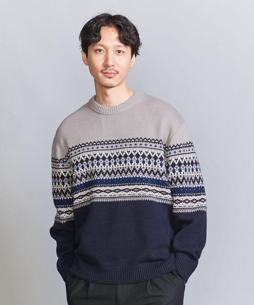 BEAUTY&YOUTH UNITED ARROWS(ビューティーアンドユースユナイテッドアローズ)の「パネル ジャカード クルーネック ニット(ニット/セーター・メンズ・ベージュ/グレー・XL/S/L/M)」の2枚目の写真