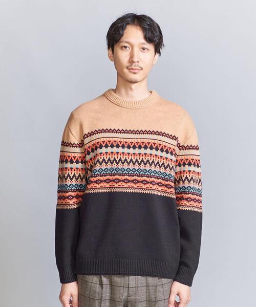 BEAUTY&YOUTH UNITED ARROWS(ビューティーアンドユースユナイテッドアローズ)の「パネル ジャカード クルーネック ニット(ニット/セーター・メンズ・ベージュ/グレー・XL/S/L/M)」の4枚目の写真