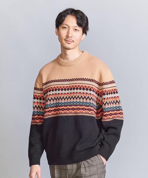 BEAUTY&YOUTH UNITED ARROWS(ビューティーアンドユースユナイテッドアローズ)の「パネル ジャカード クルーネック ニット(ニット/セーター・メンズ・ベージュ/グレー・XL/S/L/M)」の7枚目の写真