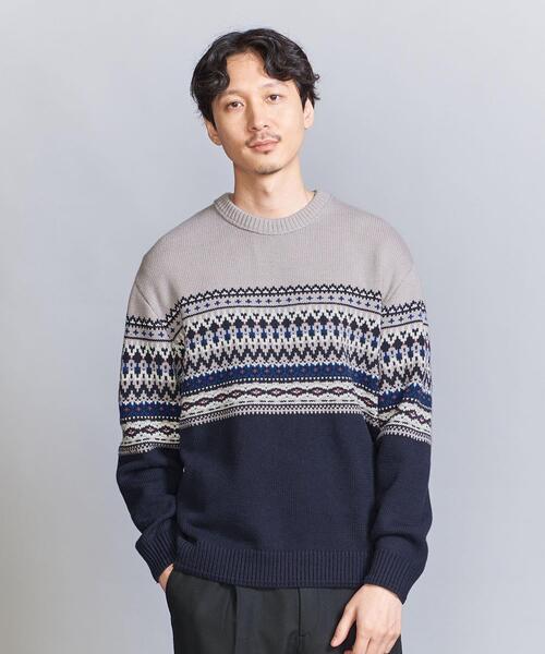 BEAUTY&YOUTH UNITED ARROWS(ビューティーアンドユースユナイテッドアローズ)の「パネル ジャカード クルーネック ニット(ニット/セーター・メンズ・ベージュ/グレー・XL/S/L/M)」の3枚目の写真