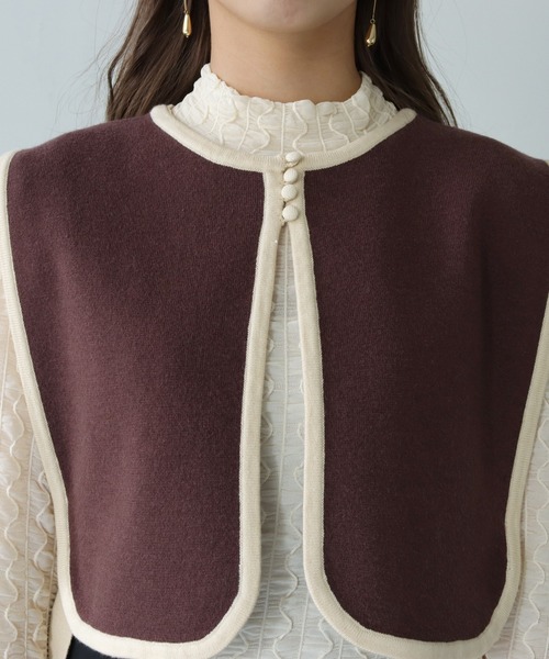 HER CLOSET（ハークローゼット）の「【shemoshelly】WEB限定配色ケープニットベスト（ベスト・レディース・ブラウン/ブラック×ホワイト/ブラック・M）」の7枚目の写真