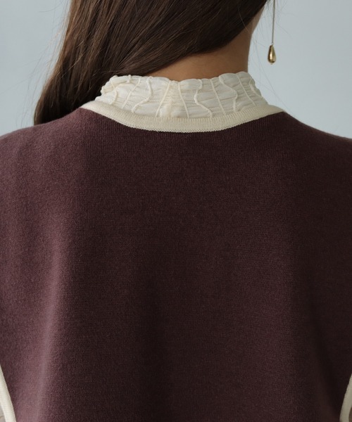 HER CLOSET（ハークローゼット）の「【shemoshelly】WEB限定配色ケープニットベスト（ベスト・レディース・ブラウン/ブラック×ホワイト/ブラック・M）」の8枚目の写真