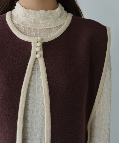 HER CLOSET（ハークローゼット）の「【shemoshelly】WEB限定配色ケープニットベスト（ベスト・レディース・ブラウン/ブラック×ホワイト/ブラック・M）」の9枚目の写真