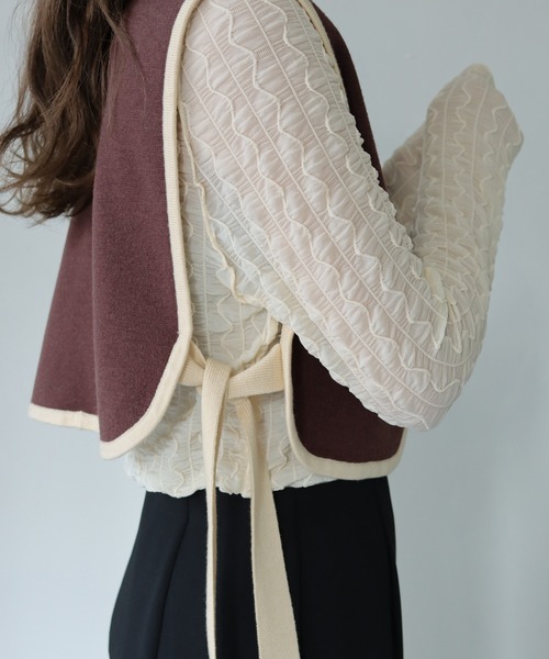 HER CLOSET（ハークローゼット）の「【shemoshelly】WEB限定配色ケープニットベスト（ベスト・レディース・ブラウン/ブラック×ホワイト/ブラック・M）」の10枚目の写真