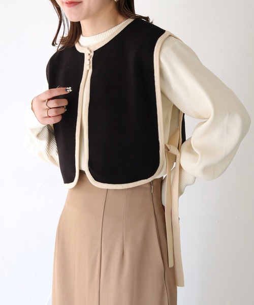 HER CLOSET（ハークローゼット）の「【shemoshelly】WEB限定配色ケープニットベスト（ベスト・レディース・ブラウン/ブラック×ホワイト/ブラック・M）」の22枚目の写真