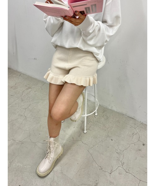 PHILLY（フィリー）の「フリルニットショートパンツ（その他パンツ・レディース・ブラック/アイボリー・FREE）」の4枚目の写真