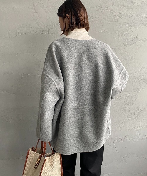 LE GLAZIK（ルグラジック）の「[LE GLAZIK/ル グラジック] ノーカラー ショート丈ウールコート（ノーカラーコート・レディース・ライトグレー/ネイビー・36）」の18枚目の写真