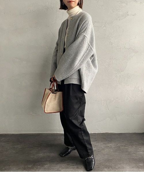 LE GLAZIK（ルグラジック）の「[LE GLAZIK/ル グラジック] ノーカラー ショート丈ウールコート（ノーカラーコート・レディース・ライトグレー/ネイビー・36）」の11枚目の写真
