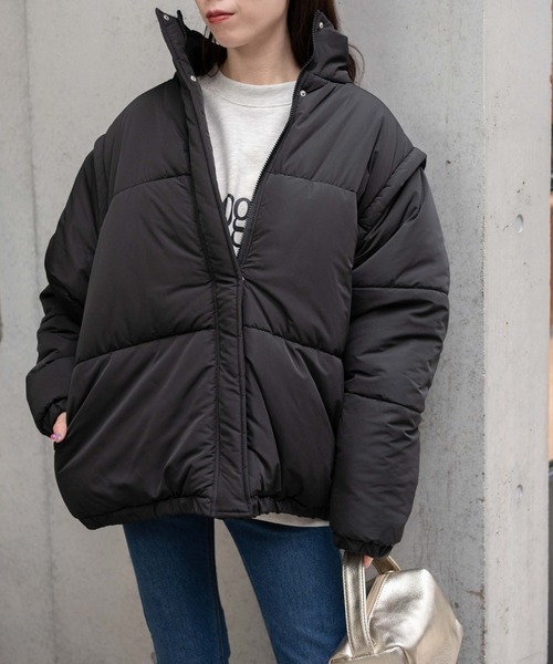 WEGO（ウィゴー）の「WEGO/ショルダーデザインパデッドブルゾン（ダウンジャケット/コート・レディース・ホワイト/ブラック・FREE）」の9枚目の写真