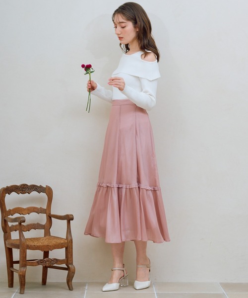 NOELA（ノエラ）の「シャイニーフリル切替スカート（スカート・レディース・オフホワイト/ピンク/ラベンダー・フリー）」の6枚目の写真
