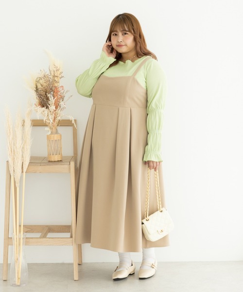 SLURR（スラ―）の「[大きいサイズ]バッククロスキャミワンピース（ワンピース・レディース・ベージュ/ブラック・L）」の4枚目の写真