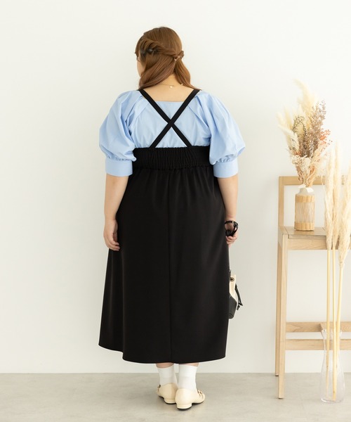 SLURR（スラ―）の「[大きいサイズ]バッククロスキャミワンピース（ワンピース・レディース・ベージュ/ブラック・L）」の11枚目の写真