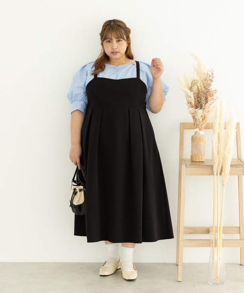 SLURR（スラ―）の「[大きいサイズ]バッククロスキャミワンピース（ワンピース・レディース・ベージュ/ブラック・L）」の7枚目の写真