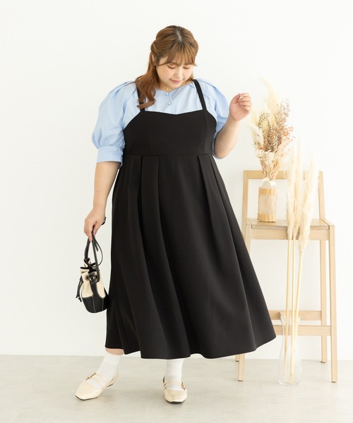 SLURR（スラ―）の「[大きいサイズ]バッククロスキャミワンピース（ワンピース・レディース・ベージュ/ブラック・L）」の8枚目の写真