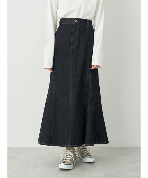 earth music&ecology(アースミュージックアンドエコロジー)の「デニムマーメイドスカート(スカート・レディース・アイボリー/サックスブルー/ダークインディゴブルー・S/M)」の5枚目の写真