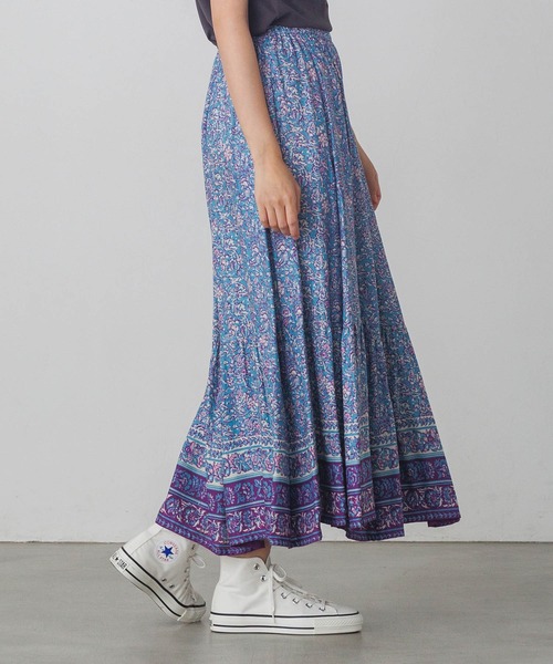 lil nina（リルニーナ）の「レーヨン プリント ギャザースカート（スカート・レディース・チャコール/グリーン/ブルー・FREE）」の3枚目の写真