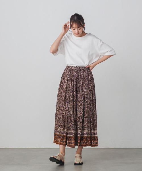 lil nina（リルニーナ）の「レーヨン プリント ギャザースカート（スカート・レディース・チャコール/グリーン/ブルー・FREE）」の4枚目の写真