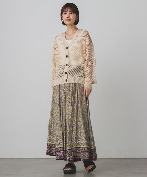 lil nina（リルニーナ）の「レーヨン プリント ギャザースカート（スカート・レディース・チャコール/グリーン/ブルー・FREE）」の6枚目の写真