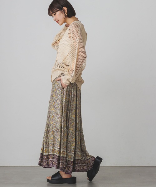 lil nina（リルニーナ）の「レーヨン プリント ギャザースカート（スカート・レディース・チャコール/グリーン/ブルー・FREE）」の7枚目の写真