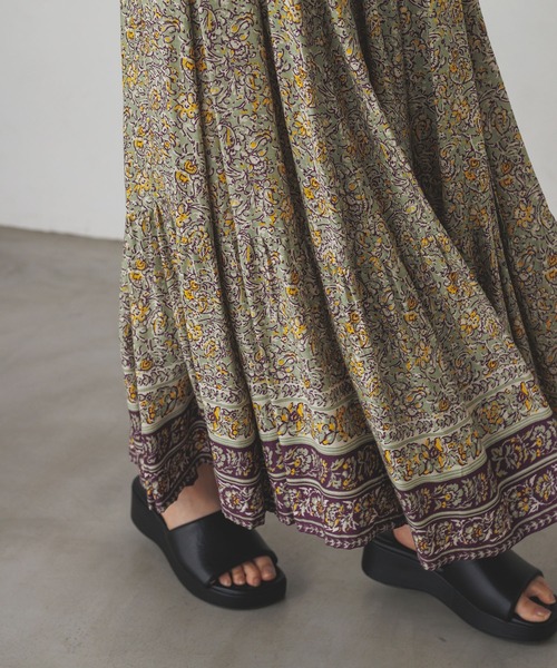 lil nina（リルニーナ）の「レーヨン プリント ギャザースカート（スカート・レディース・チャコール/グリーン/ブルー・FREE）」の10枚目の写真