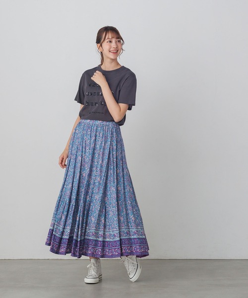 lil nina（リルニーナ）の「レーヨン プリント ギャザースカート（スカート・レディース・チャコール/グリーン/ブルー・FREE）」の13枚目の写真