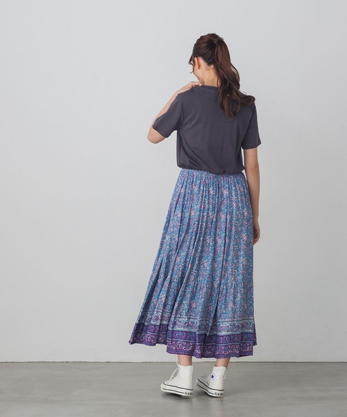 lil nina（リルニーナ）の「レーヨン プリント ギャザースカート（スカート・レディース・チャコール/グリーン/ブルー・FREE）」の14枚目の写真