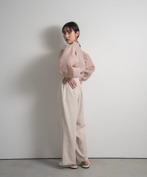 lawgy（ラウジー）の「see through check tops（Tシャツ/カットソー・レディース・ピンクベージュ/ベージュ/アイボリー・FREE）」の11枚目の写真