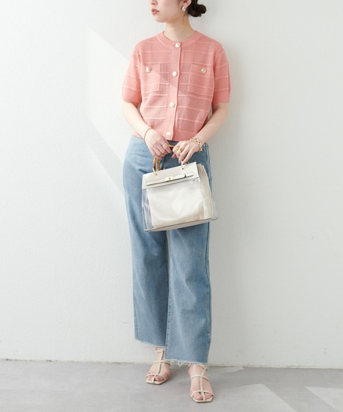 natural couture(ナチュラルクチュール)の「タック×透かしニットカーディガン(ニット/セーター・レディース・オフホワイト/ピンク/グリーン/ネイビー・FREE)」の21枚目の写真