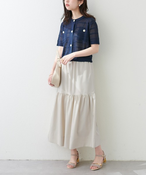 natural couture(ナチュラルクチュール)の「タック×透かしニットカーディガン(ニット/セーター・レディース・オフホワイト/ピンク/グリーン/ネイビー・FREE)」の16枚目の写真
