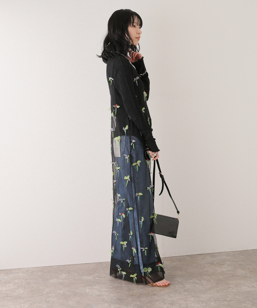 セール】【GANNI / ガニー】Embellished Mesh Slip Dress