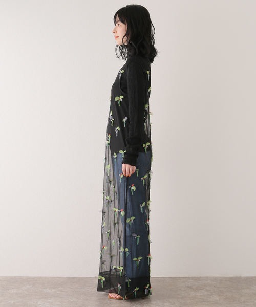 セール】【GANNI / ガニー】Embellished Mesh Slip Dress