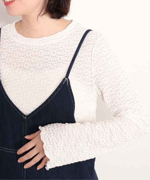 cepo(セポ)の「花レースフレアスリーブトップス(Tシャツ/カットソー・レディース・ブラック/オフホワイト・M)」の1枚目の写真
