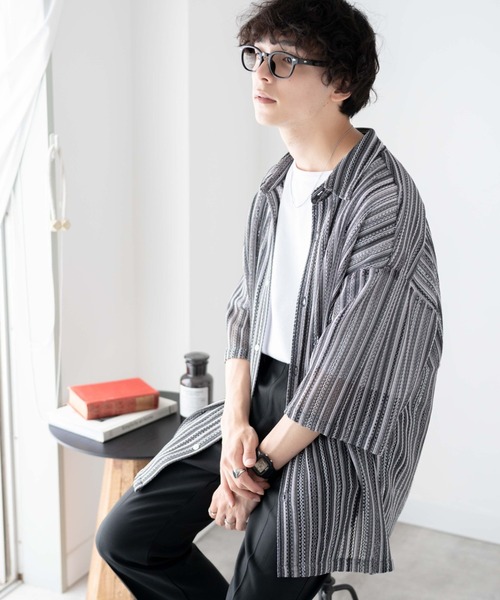 WEGO（ウィゴー）の「WEGO/メッシュBIGシャツ（シャツ/ブラウス・メンズ・その他1/その他2/ブラック系その他/ホワイト系その他/グリーン系その他/パープル/その他3・MEDIUM/LARGE）」の6枚目の写真