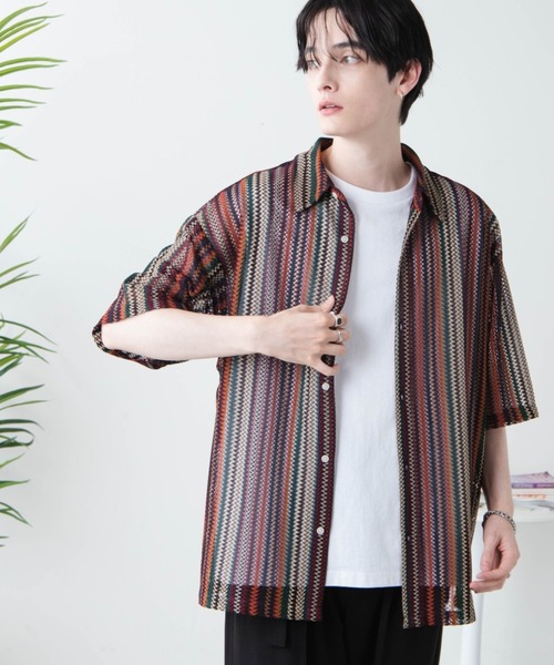 WEGO（ウィゴー）の「WEGO/メッシュBIGシャツ（シャツ/ブラウス・メンズ・その他1/その他2/ブラック系その他/ホワイト系その他/グリーン系その他/パープル/その他3・MEDIUM/LARGE）」の7枚目の写真