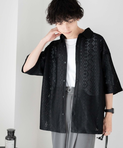 WEGO（ウィゴー）の「WEGO/メッシュBIGシャツ（シャツ/ブラウス・メンズ・その他1/その他2/ブラック系その他/ホワイト系その他/グリーン系その他/パープル/その他3・MEDIUM/LARGE）」の2枚目の写真