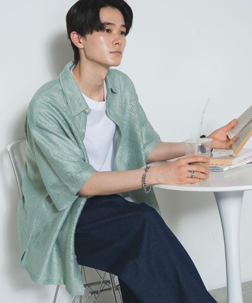 WEGO（ウィゴー）の「WEGO/メッシュBIGシャツ（シャツ/ブラウス・メンズ・その他1/その他2/ブラック系その他/ホワイト系その他/グリーン系その他/パープル/その他3・MEDIUM/LARGE）」の3枚目の写真