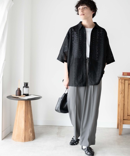 WEGO（ウィゴー）の「WEGO/メッシュBIGシャツ（シャツ/ブラウス・メンズ・その他1/その他2/ブラック系その他/ホワイト系その他/グリーン系その他/パープル/その他3・MEDIUM/LARGE）」の9枚目の写真