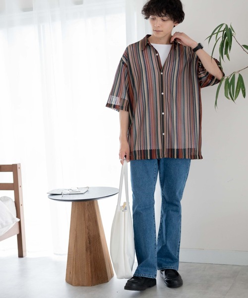 WEGO（ウィゴー）の「WEGO/メッシュBIGシャツ（シャツ/ブラウス・メンズ・その他1/その他2/ブラック系その他/ホワイト系その他/グリーン系その他/パープル/その他3・MEDIUM/LARGE）」の10枚目の写真