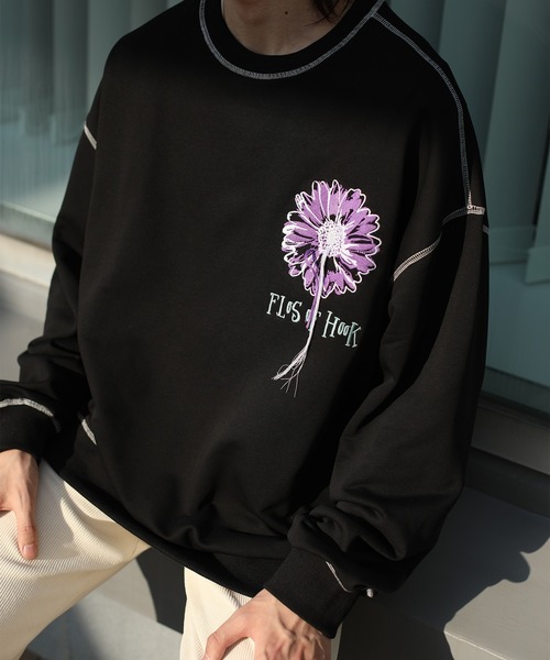 HOOK -original- 飾りステッチマーガレットフリンジ刺繍スウェット（スウェット）｜HOOK（フック）