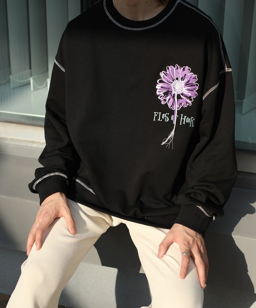 HOOK -original- 飾りステッチマーガレットフリンジ刺繍スウェット（スウェット）｜HOOK（フック）